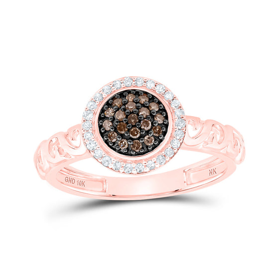 10k Rose Gold Womens Round Brown Diamond Cluster Ring 1/4 Cttw