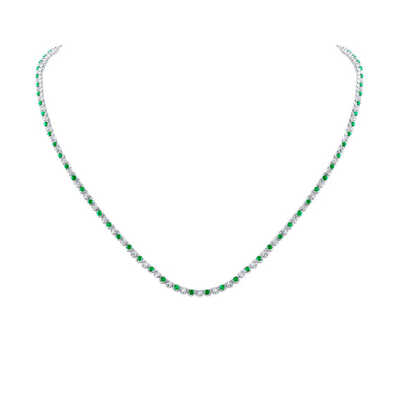 14k White Gold Womens Round Emerald Diamond Single Row Tennis Necklace 5 Cttw