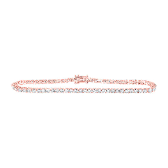 14k Rose Gold Womens Round Diamond Single Row Fashion Bracelet 4 Cttw