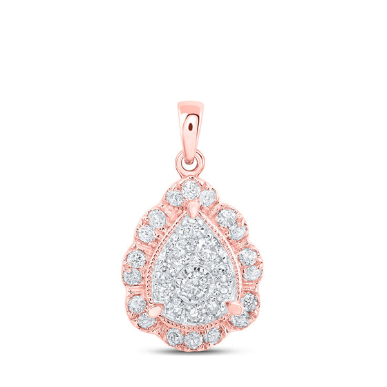 10k Rose Gold Womens Round Diamond Teardrop Pendant 1/3 Cttw