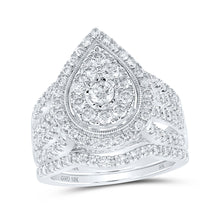  10k White Gold Round Diamond Teardrop Bridal Wedding Ring Band Set 1-1/2 Cttw