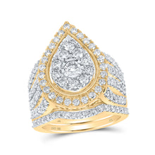  10k Yellow Gold Round Diamond Teardrop Bridal Wedding Ring Band Set 2 Cttw