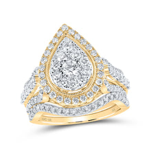  10k Yellow Gold Round Diamond Teardrop Bridal Wedding Ring Band Set 1-1/2 Cttw