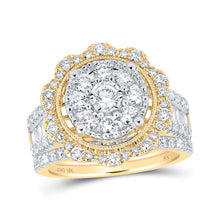  10k Yellow Gold Round Diamond Cluster Bridal Wedding Ring Band Set 2 Cttw