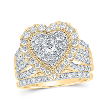  10k Yellow Gold Round Diamond Heart Bridal Wedding Ring Band Set 1-1/2 Cttw