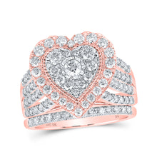  10k Rose Gold Round Diamond Heart Bridal Wedding Ring Band Set 1-1/2 Cttw