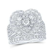  10k White Gold Round Diamond Heart Bridal Wedding Ring Band Set 2 Cttw