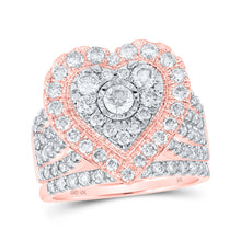  10k Rose Gold Round Diamond Heart Bridal Wedding Ring Band Set 2 Cttw