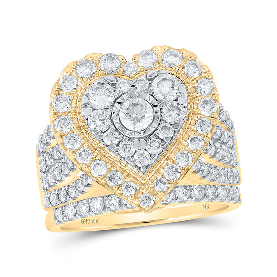 10k Yellow Gold Round Diamond Heart Bridal Wedding Ring Band Set 2 Cttw