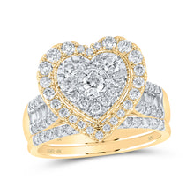  10k Yellow Gold Round Diamond Heart Bridal Wedding Ring Band Set 1-1/4 Cttw