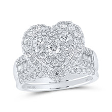  10k White Gold Round Diamond Heart Bridal Wedding Ring Band Set 1-1/4 Cttw