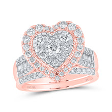  10k Rose Gold Round Diamond Heart Bridal Wedding Ring Band Set 1-1/4 Cttw