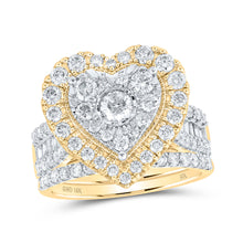  10k Yellow Gold Round Diamond Heart Bridal Wedding Ring Band Set 2 Cttw