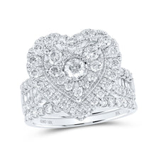  10k White Gold Round Diamond Heart Bridal Wedding Ring Band Set 2 Cttw