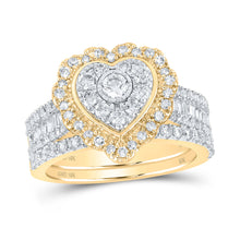  10k Yellow Gold Round Diamond Heart Bridal Wedding Ring Band Set 1-1/2 Cttw