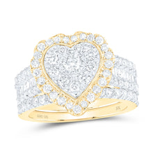  10k Yellow Gold Round Diamond Heart Bridal Wedding Ring Band Set 2 Cttw