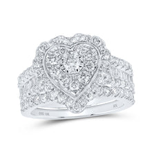  10k White Gold Round Diamond Heart Bridal Wedding Ring Band Set 2 Cttw