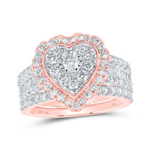  10k Rose Gold Round Diamond Heart Bridal Wedding Ring Band Set 2 Cttw