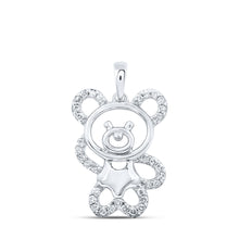  10k White Gold Womens Round Diamond Teddy Bear Animal Pendant 1/6 Cttw