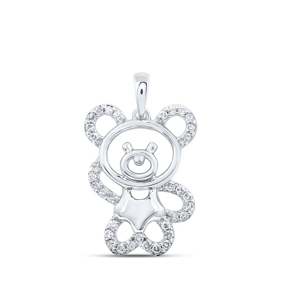10k White Gold Womens Round Diamond Teddy Bear Animal Pendant 1/6 Cttw