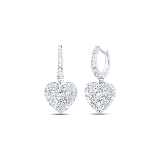 10k White Gold Womens Round Diamond Heart Dangle Earrings 5/8 Cttw