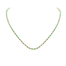  14k Yellow Gold Womens Round Emerald Diamond Tennis Necklace 5-5/8 Cttw