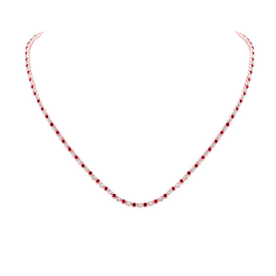 14k Rose Gold Womens Round Ruby Diamond Tennis Necklace 5-5/8 Cttw