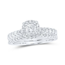  14k White Gold Princess Diamond Halo Bridal Wedding Ring Band Set 1 Cttw