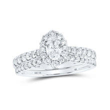  14k White Gold Oval Diamond Halo Bridal Wedding Ring Band Set 1 Cttw