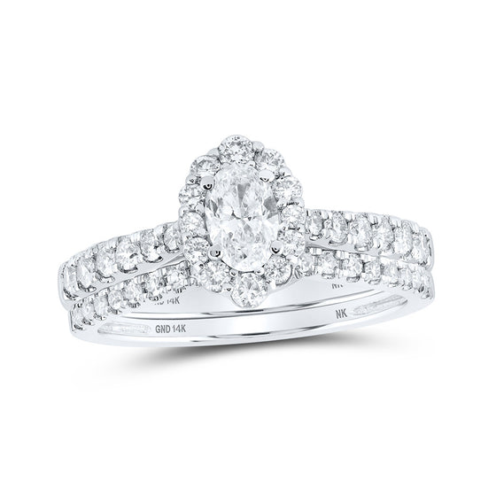 14k White Gold Oval Diamond Halo Bridal Wedding Ring Band Set 1 Cttw