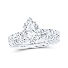  14k White Gold Pear Diamond Halo Bridal Wedding Ring Band Set 1 Cttw