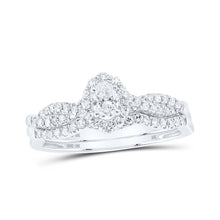  10k White Gold Oval Diamond Halo Bridal Wedding Ring Band Set 1/2 Cttw