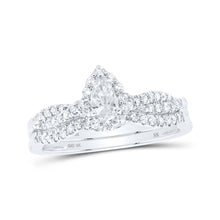  10k White Gold Pear Diamond Halo Bridal Wedding Ring Band Set 1/2 Cttw