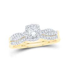  10k Yellow Gold Princess Diamond Halo Bridal Wedding Ring Band Set 1/2 Cttw