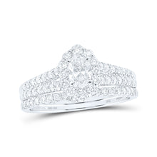  14k White Gold Oval Diamond Halo Bridal Wedding Ring Band Set 1 Cttw