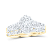  14k Yellow Gold Round Diamond Halo Bridal Wedding Ring Band Set 1 Cttw