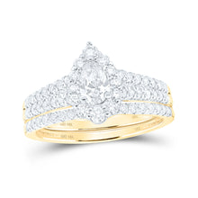  14k Yellow Gold Pear Diamond Halo Bridal Wedding Ring Band Set 1 Cttw