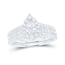  14k White Gold Pear Diamond Halo Bridal Wedding Ring Band Set 1 Cttw