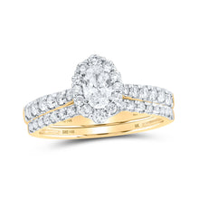  14k Yellow Gold Oval Diamond Halo Bridal Wedding Ring Band Set 1 Cttw