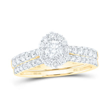  14k Yellow Gold Round Diamond Halo Bridal Wedding Ring Band Set 1 Cttw