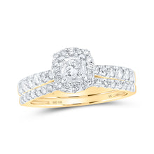  14k Yellow Gold Princess Diamond Halo Bridal Wedding Ring Band Set 1 Cttw