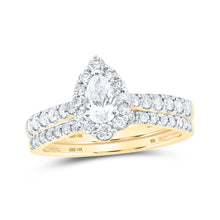  14k Yellow Gold Pear Diamond Halo Bridal Wedding Ring Band Set 1 Cttw