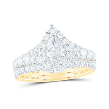  14k Yellow Gold Pear Diamond Halo Bridal Wedding Ring Band Set 1-1/2 Cttw