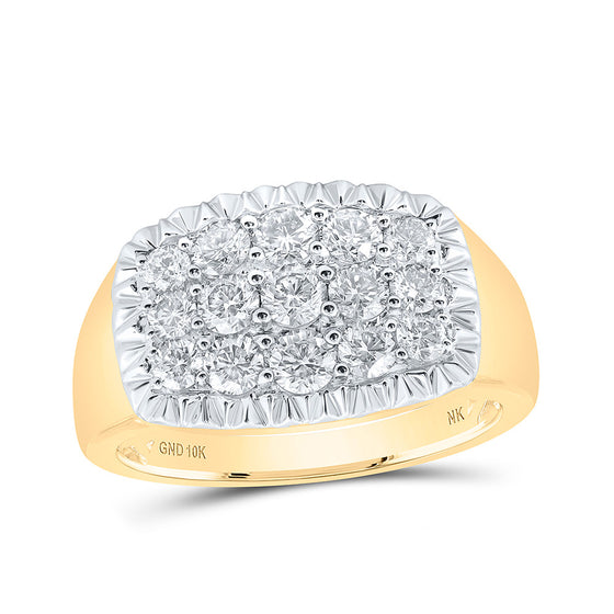 10k Yellow Gold Mens Round Diamond Fluted Cluster Ring 1-1/2 Cttw