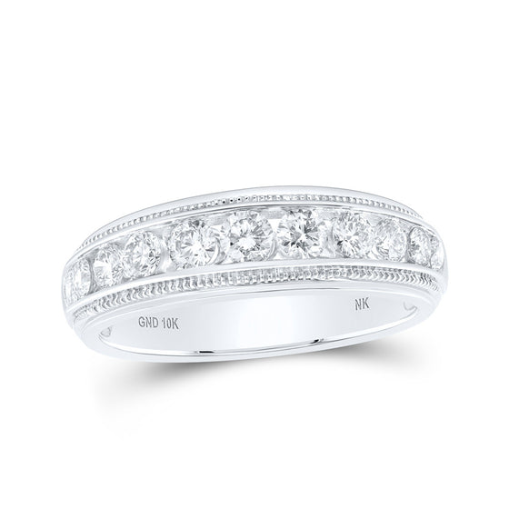 10k White Gold Mens Round Diamond Band Ring 1 Cttw