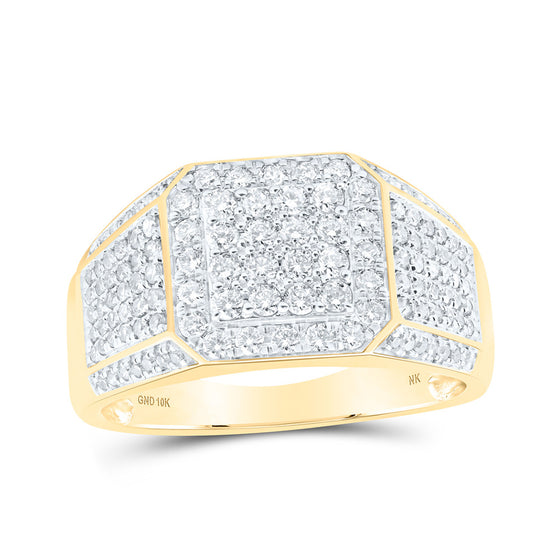 10k Yellow Gold Mens Round Diamond Square Ring 1 Cttw