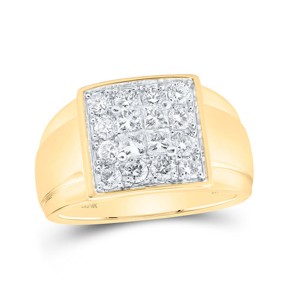 10k Yellow Gold Mens Princess Diamond Square Ring 1-1/2 Cttw
