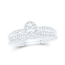  10k White Gold Oval Diamond Halo Bridal Wedding Ring Band Set 1/2 Cttw