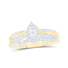  10k Yellow Gold Pear Diamond Halo Bridal Wedding Ring Band Set 1/2 Cttw