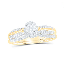  10k Yellow Gold Round Diamond Halo Bridal Wedding Ring Band Set 1/2 Cttw